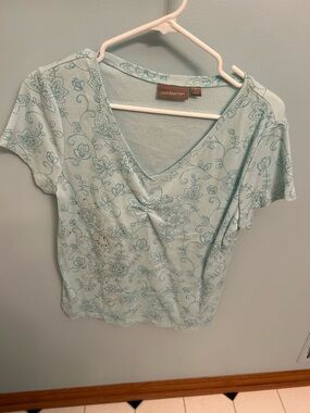 croft & barrow Mint Floral Short-Sleeve V-Neck Tee
